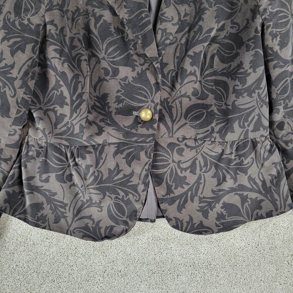 Bandolino Womens Blazer Jacket 8 Black Brown Floral Stretch Texture Peplum Crop - Picture 10 of 12